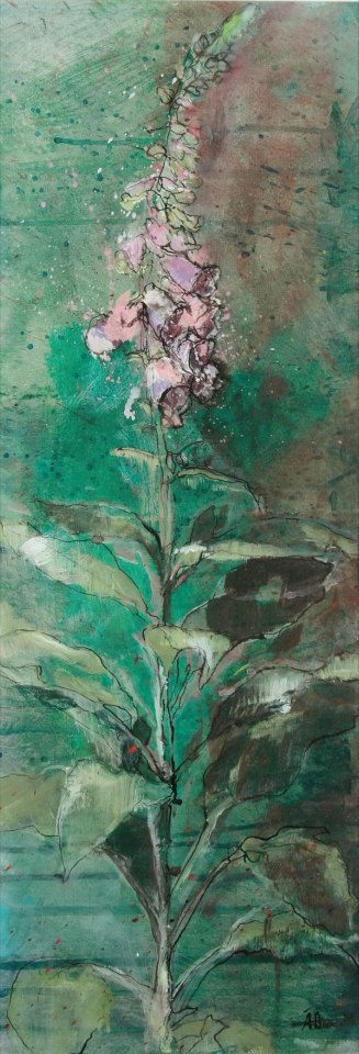 Aine Divine - foxglove painting in mixed media