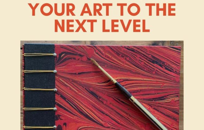 Seven Steps - red sketchbook with paintbrush