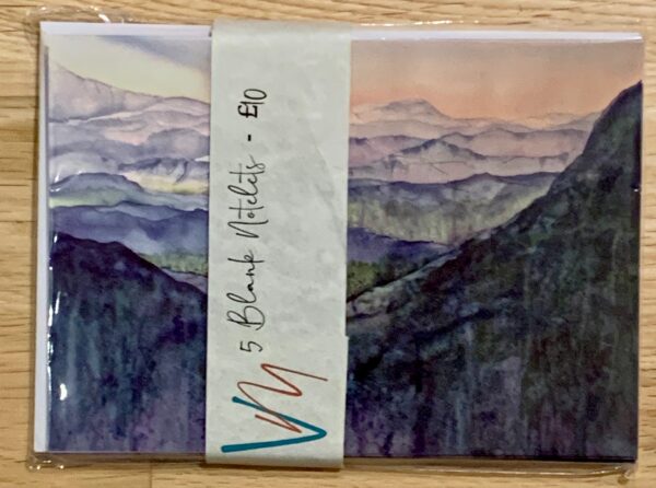 Packs of 5 notelets printed with images from original watercolours by Vandy Massey - Image: Trees in Japan