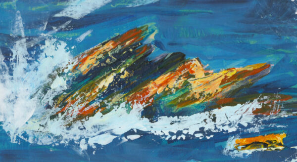 Trebarwith Surf by Vandy Massey. 44 x 28.5 cm. Acrylic on Board Detail 1