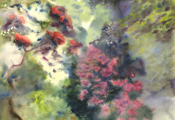 VMW00142 - Rhododendrons by Vandy Massey. Watercolour painting. 54 x 36 cm