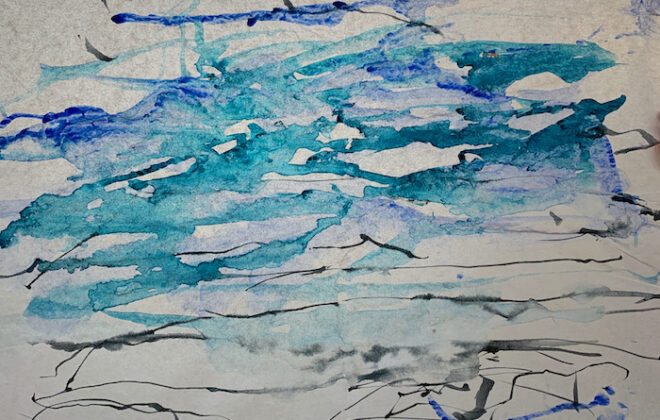 Explorations in paint and ink on tissue paper to make unique collage paper