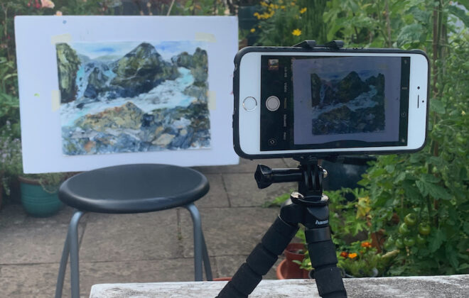 Outdoor setup for photographing your paintings with a phone