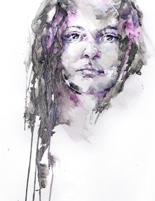 Purple Haze - Watercolour and liquid charcoal by Stephie Butler