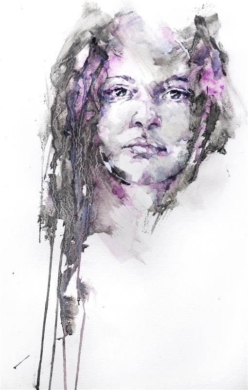 Purple Haze - Watercolour and liquid charcoal by Stephie Butler