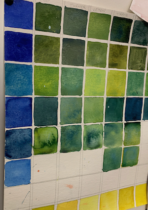 Choosing Greens - Blue and yellow grid