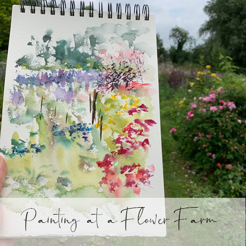 Painting in the flower farm. A bouquet of flowers from the Midnight Garden flower farm