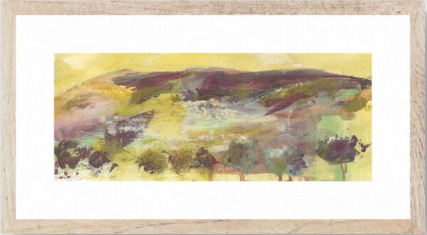 Heather and Gorse acrylic painting with wooden frame