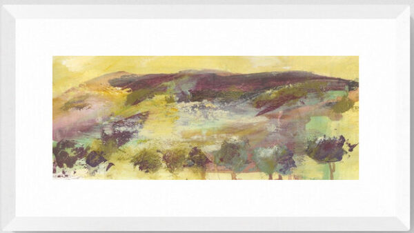 Heather and Gorse acrylic painting with white frame