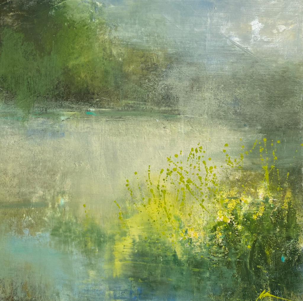 Oil and cold wax green painting by Nicki Heenan
