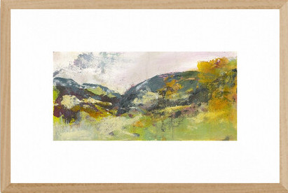 A light wood frame enhances this acrylic painting of the hill trails in Wales