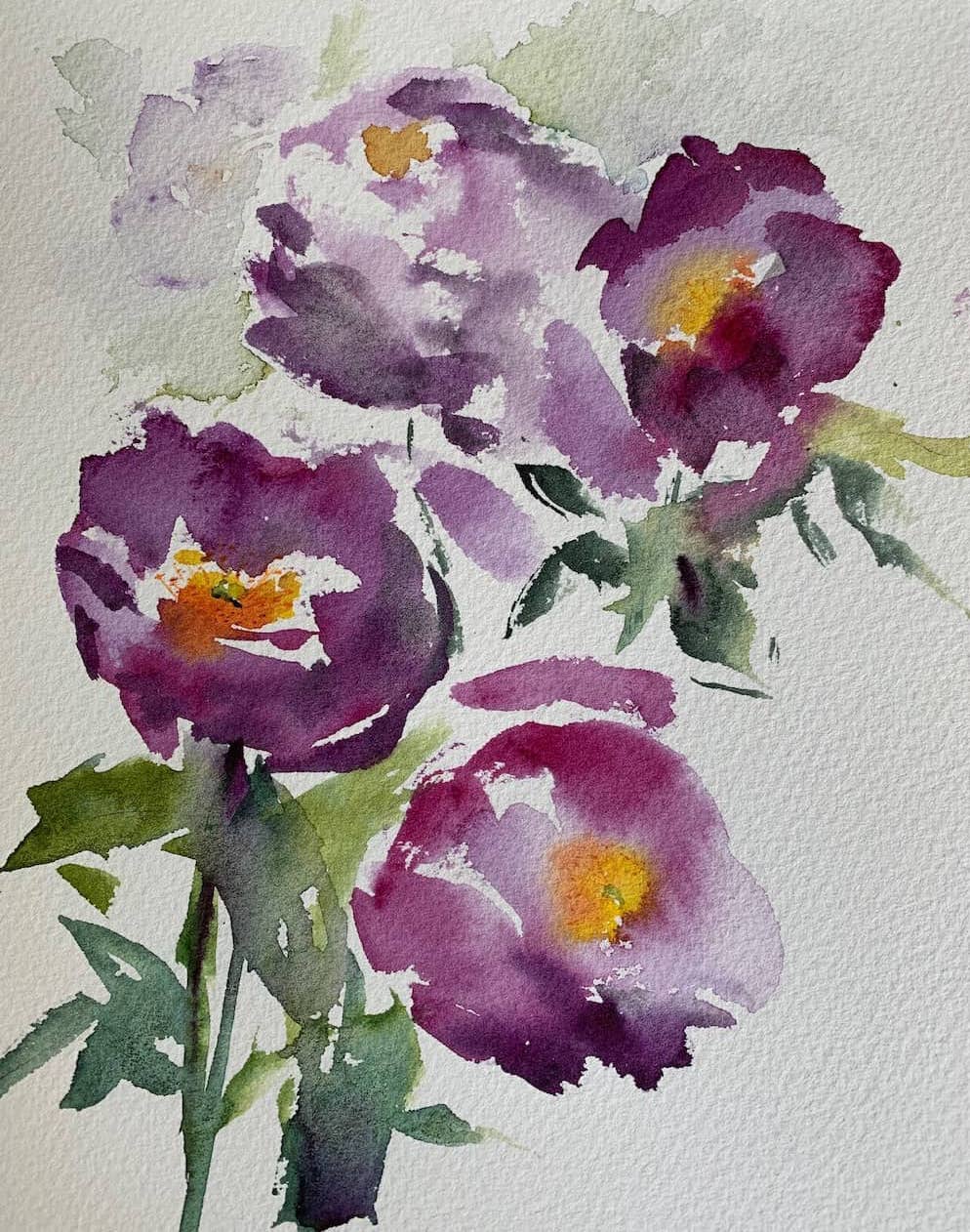 Dusky pink roses painted in watercolour by Vandy Massey
