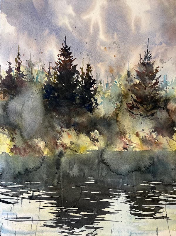 Bjorn Bernstrom watercolour workshop reflected trees
