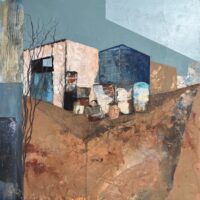 In the Balance. Mixed media painting on cradled panel